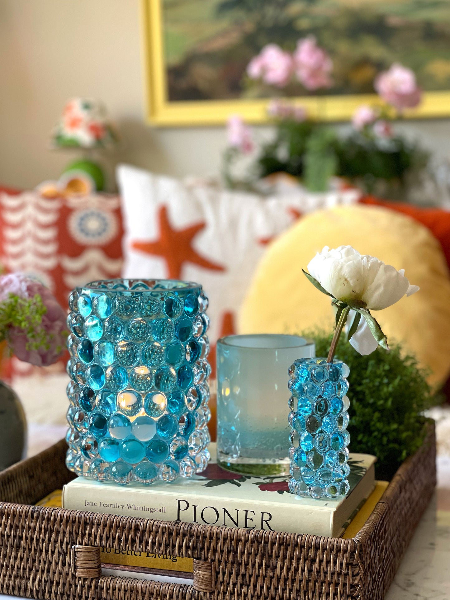 HURRICANE LAMP BOULE LARGE, Coral Blue